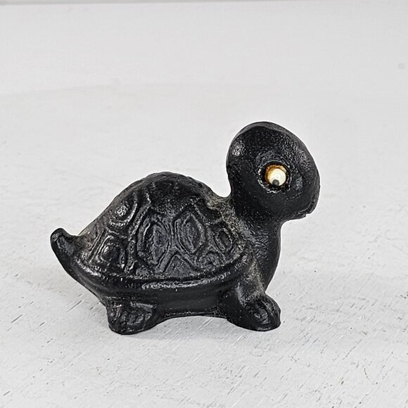 Vintage Coal Turtle Miniature Figurine Handmade Googly Eyes Black Quirky Decor - Picture 7 of 8